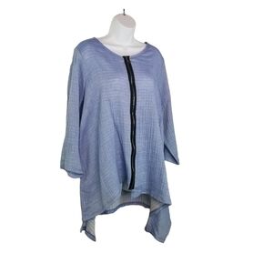Comfy usa blue cotton zipper lagenlook asymmetrical tunic